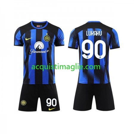 Divisa di Calcio Inter Milan Lukaku 90 Bambino Prima 2023/2024